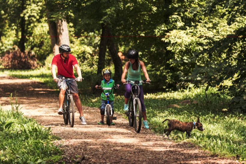 family cycling outside