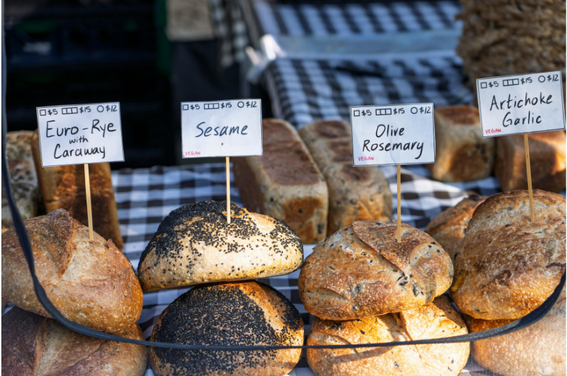 bakery stall at artisan market in sacramento