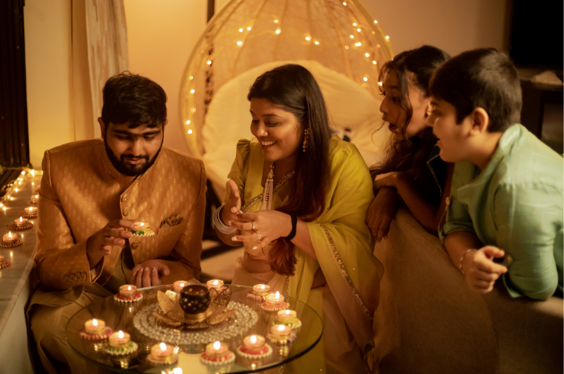family celebrating diwali