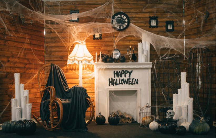 halloween decor with cobwebs