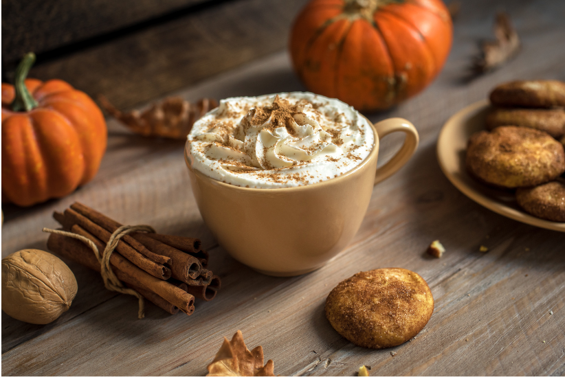 pumpkin spice latte with cookies
