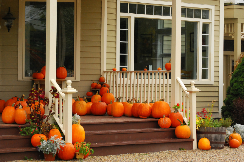 pumpkins on porch during fall in sacramento