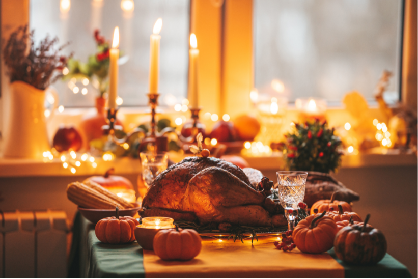 thanksgiving dinner with a turkey