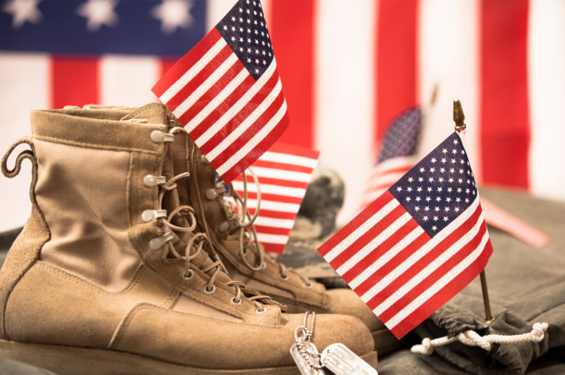 veterans day flags and boots in sacramento