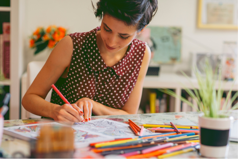 woman doing adult coloring