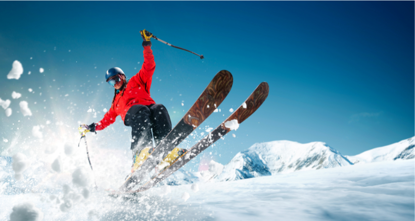 man skiing in snowy mountain in tahoe